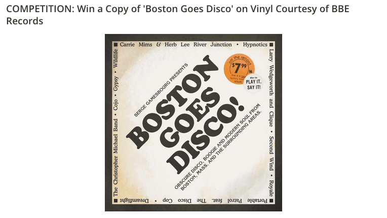 Courtesy of the wonderful folks at whosampled.com you can win yourself one of 5 vinyl copies of Serge Gamesbourg's killer new compilation, Boston Goes Disco.