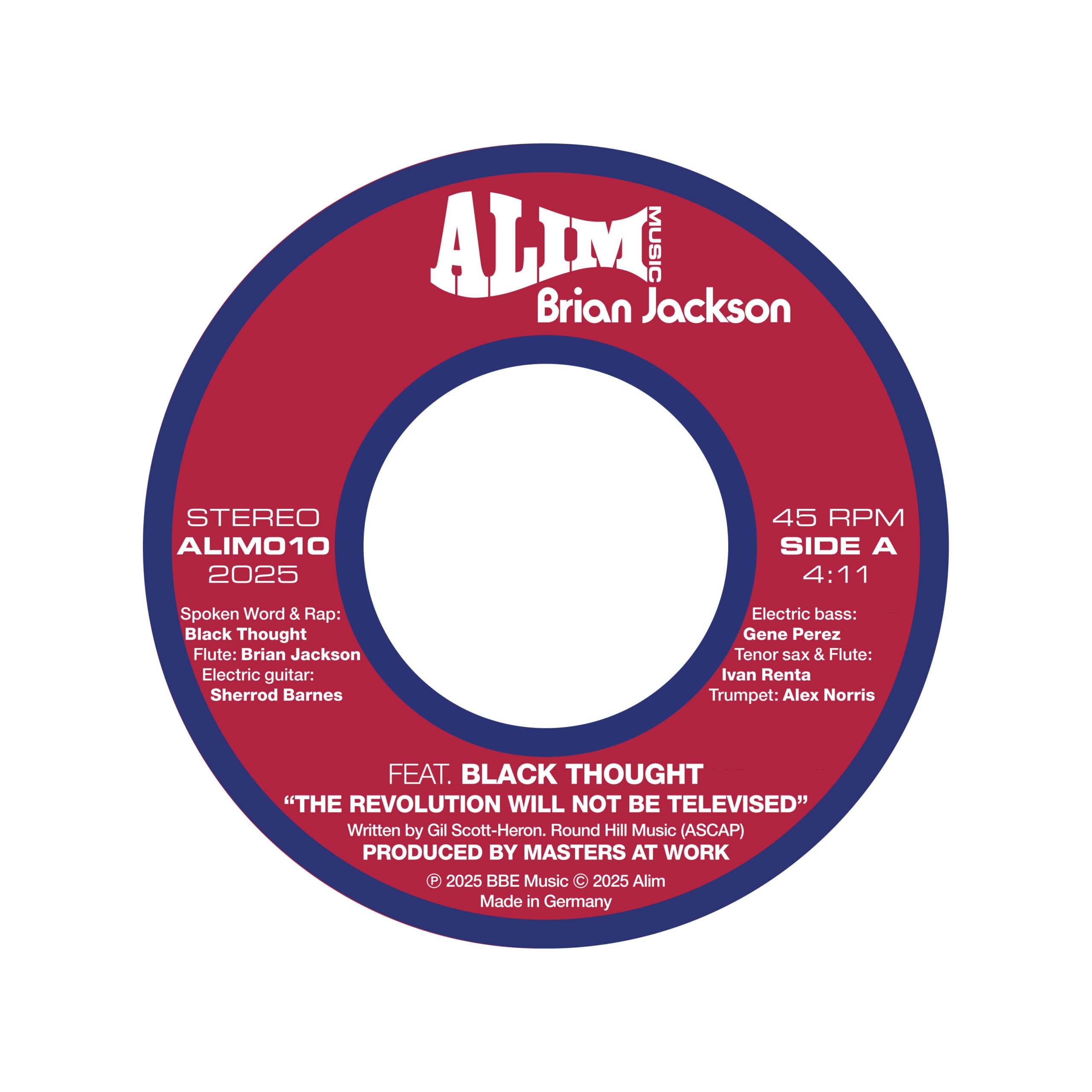 The 10th release on ALIM Music, a stone-cold classic, has been reborn. Gil Scott-Heron and Brian Jackson's The Revolution Will Not Be Televised, the iconic song of protest and Black Consciousness, has been reimagined and revitalised for a new generation. With new lyrics and vocal performance from Black Thought, a reworked and bassline-heavy production by Masters at Work, Brian Jackson has recreated an absolute masterpiece.