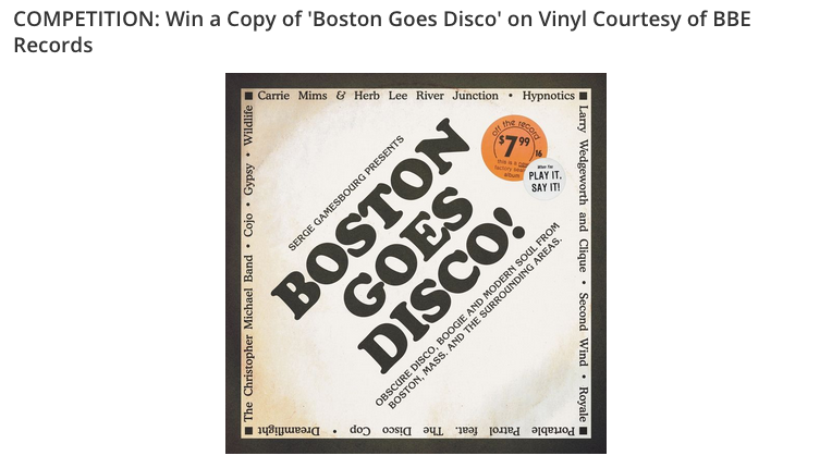 Courtesy of the wonderful folks at whosampled.com you can win yourself one of 5 vinyl copies of Serge Gamesbourg's killer new compilation, Boston Goes Disco.