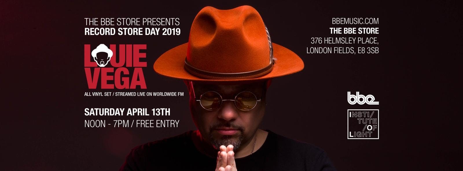 Louie Vega joins us on Record Store Day, April 13th, for an all vinyl set, streamed across the world on Worldwide FM, with Marc Mac and Johnny Reckless.