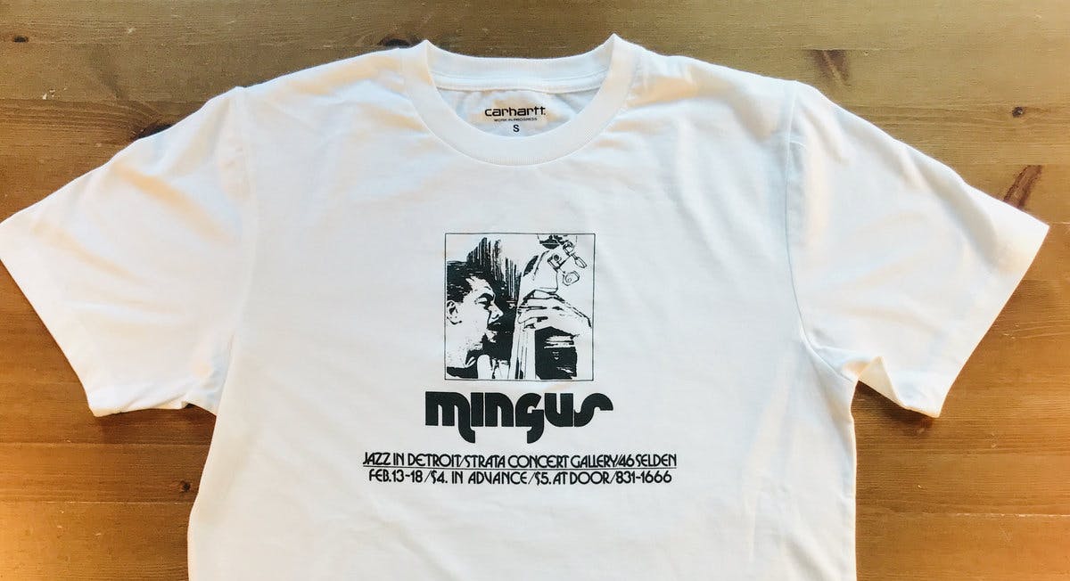 Super limited edition Charles Mingus 'Jazz In Detroit' T-Shirts produced by Carhartt, now available exclusively on Bandcamp.