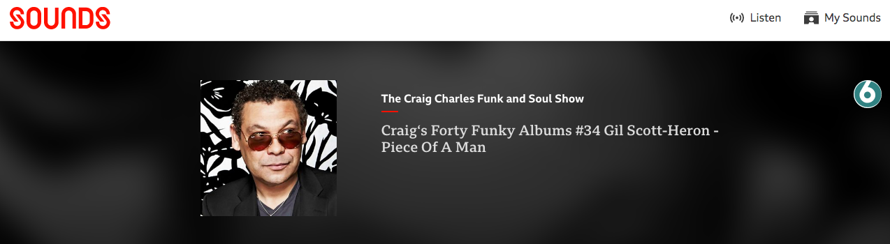 Another amazing Craig Charles Funk and Soul Show. And such a beautiful voice he has as he sings along to 'The Only Difference' by Beatchild & The Slakadeliqs